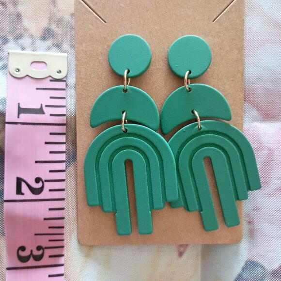 Bold Green Boho Geometric Waterfall Earrings for Pierced Ears Fashion NEW - Picture 5 of 5